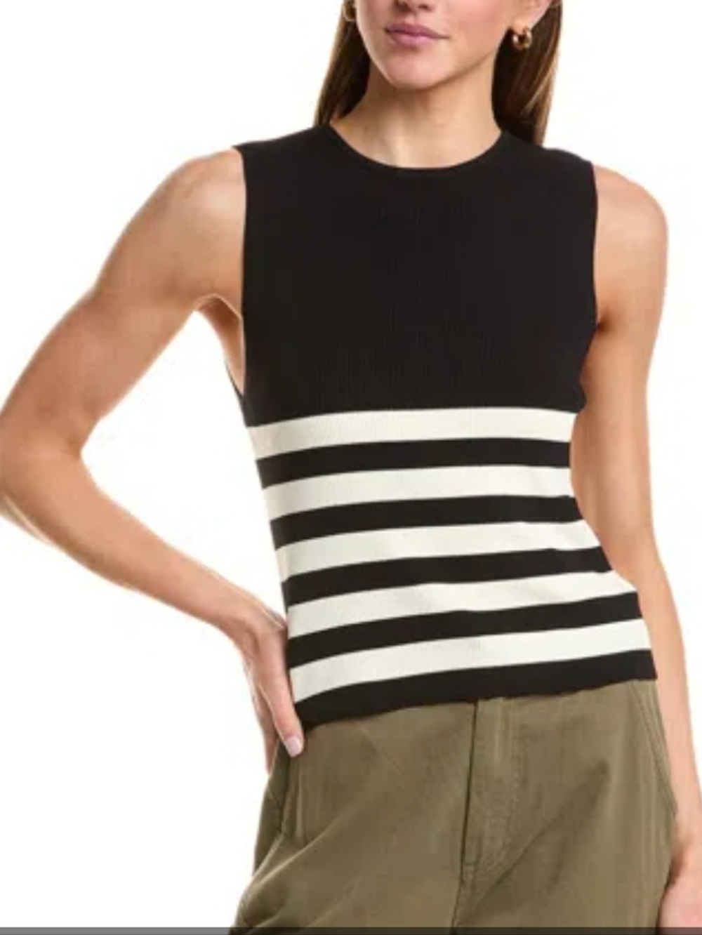 Happily Grey Black & White Knit Sleeveless Cropped Tank Top, L
